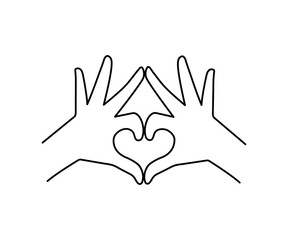 Obraz premium Romantic Hand Gesture. Romantic Valentine's Day Card. Romantic Hand Gesture. Romantic Valentine's Day Card. Line of Hearts. Heart o of Hearts. Heart of Two Hands. One Line Drawing. Declaration of Love