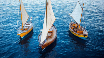 Obraz premium Boats types. Wooden ships for ocean or marine sail garish vector transport for river flat illustrations set isolated