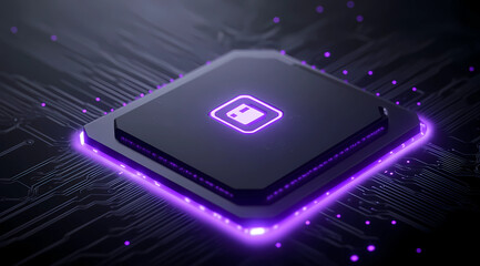 Fototapeta premium Zoomed-in view of a sleek black microchip illuminated with LED lights