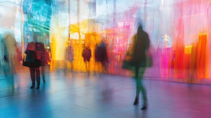 Eco-conscious abstract blur of an expo scene with natural and soft lighting.