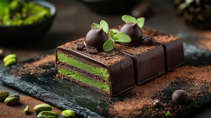 Dubai chocolate with green cataifi and pistachio