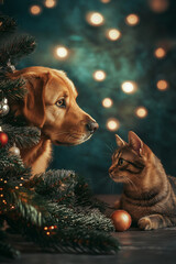 dog and cat christmas theme