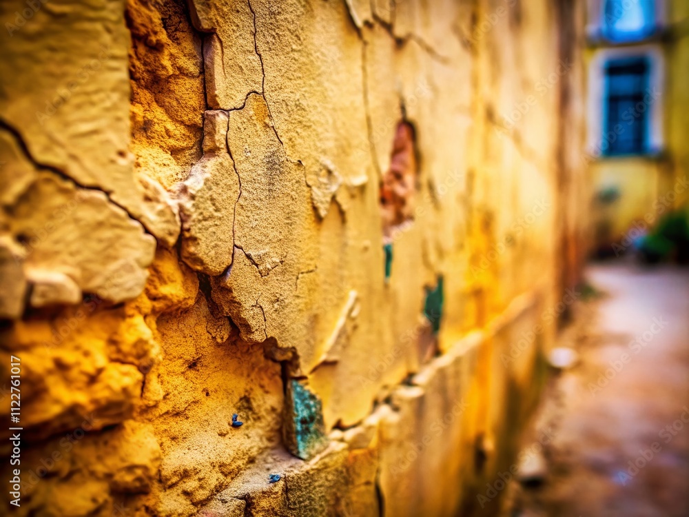 Poster beige wall background with grunge cracked texture captured using tilt-shift photography for unique a