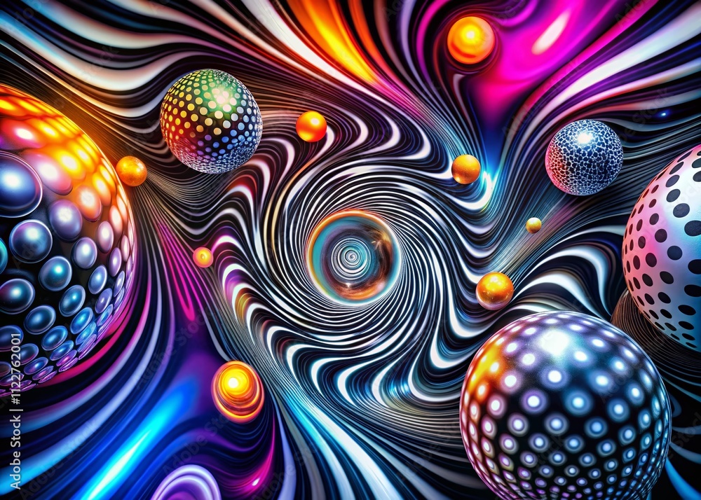 Poster black and white psychedelic disco abstract background featuring surreal patterns and fluid forms for
