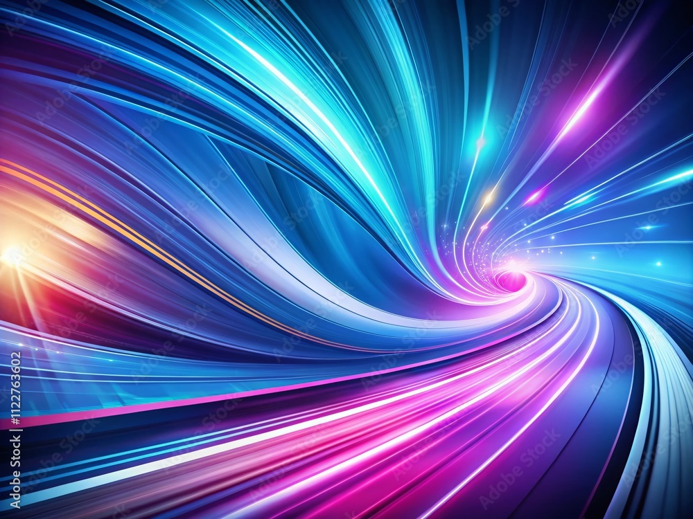 Poster blue and purple abstract high-speed curved movement symbolizing a bright future just around the corn
