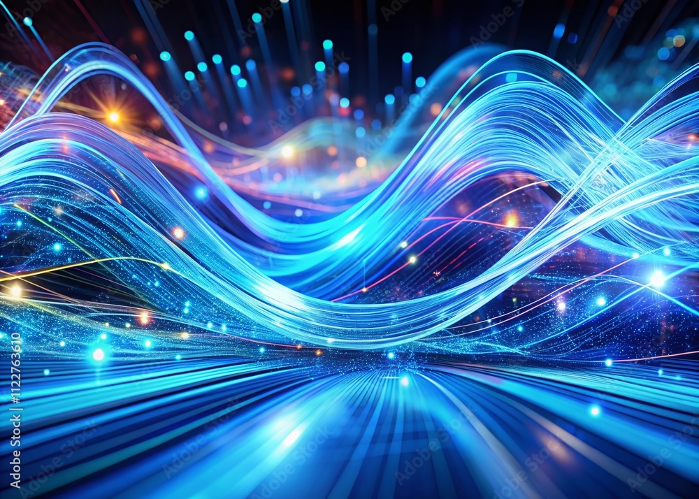 Poster blue abstract technology data waves in holographic style representing advanced digital connectivity 