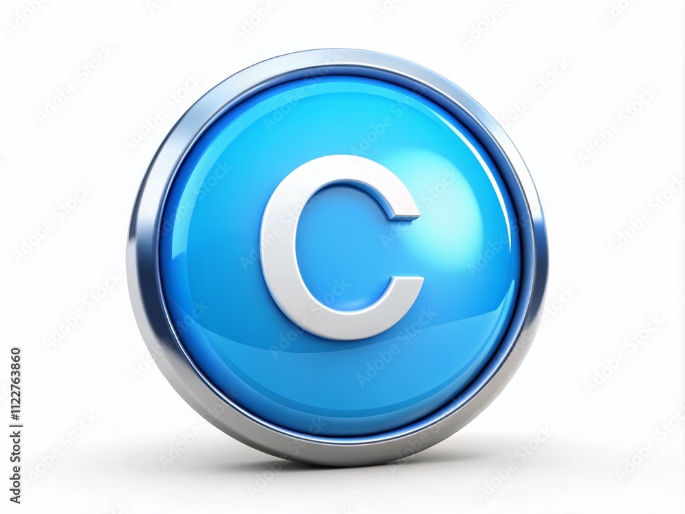 Aufkleber blue circular button with letter c on a clean white background for digital design, technology, and u