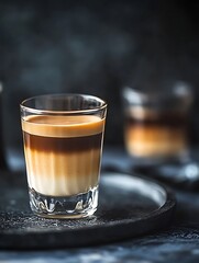Detailed shot of a Thai Tea dessert served in a small glass with creamy layers of condensed milk.