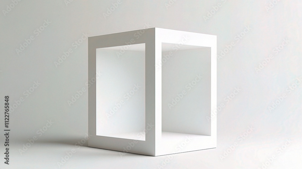 Poster 3d geometric room with empty white cross section cube display