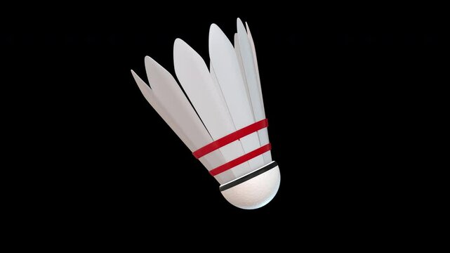 Shuttlecock Rotating on a Transparent Background. Seamless Loop. Birdie 3D. 4K