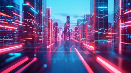 Neon cityscape, digital future.