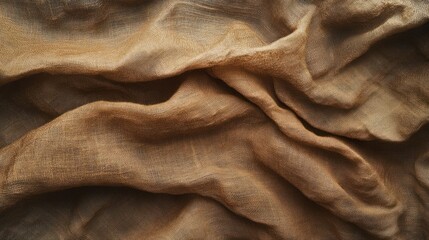 Fototapeta premium A close-up of crumpled brown fabric showcasing texture and natural tones.