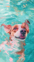 Artistic Dog Swimming Underwater Teal Water