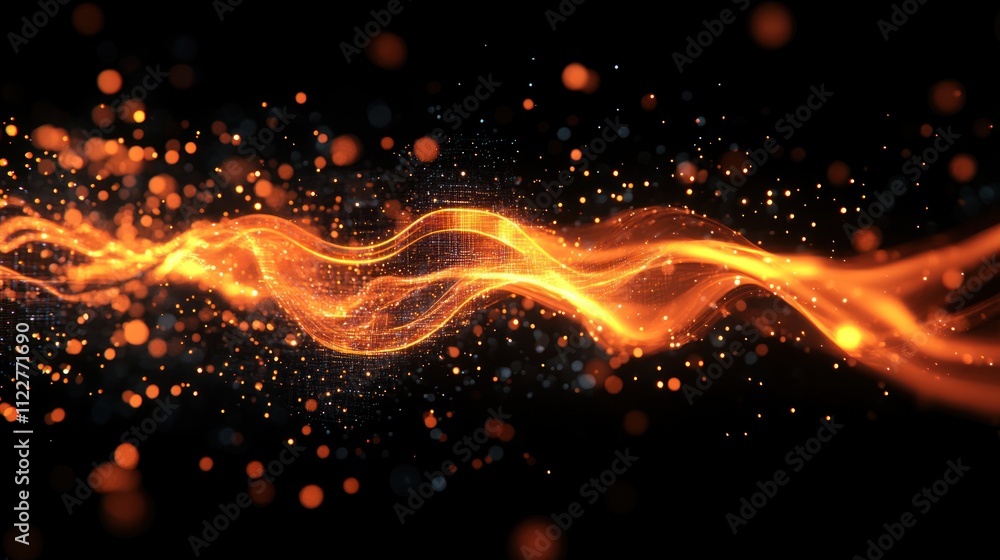 Poster technology data flow concept with dynamic visual effects and glowing circuits.