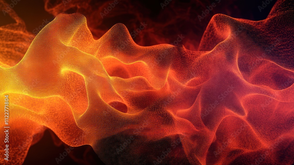 Poster technology particles and mesh in a dynamic, flowing composition for innovative visuals.