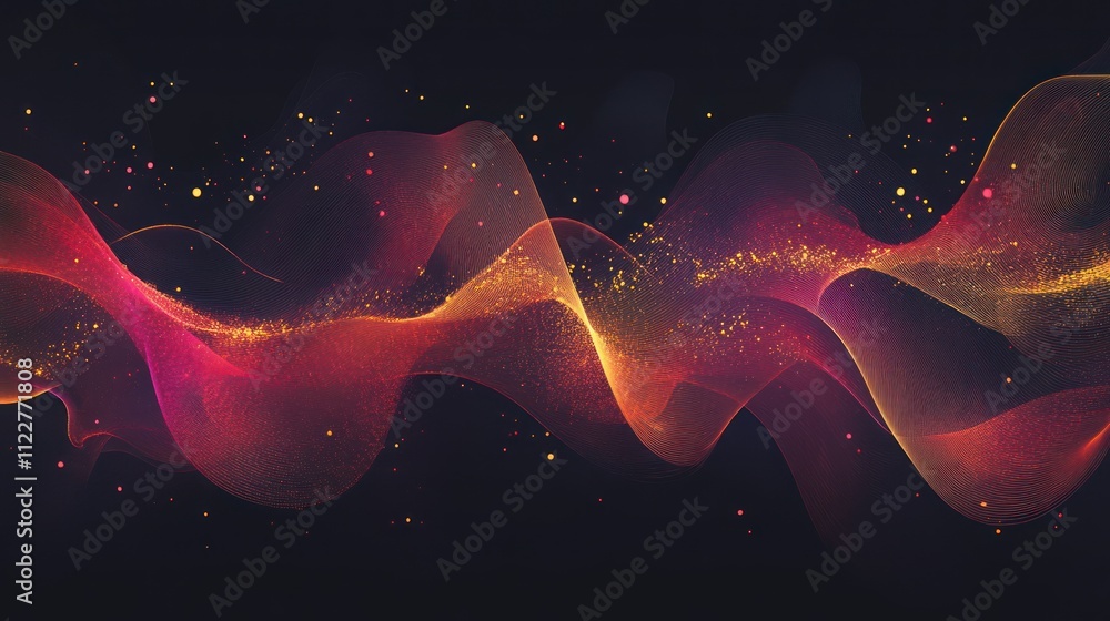 Poster technology-inspired abstract design with dynamic waves and nodes for network representation.