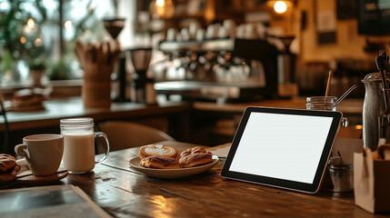 Coffee Shop Tablet Mockup  Latte  Pastries  Cozy Cafe