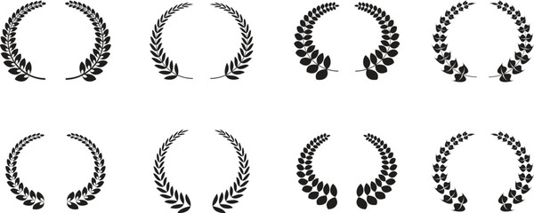 Premium quality laurel wreath retro vintage design icon set. Black flat and line collection vector isolated on transparent background. The certificate is official solemn elegant guaranteed symbol.