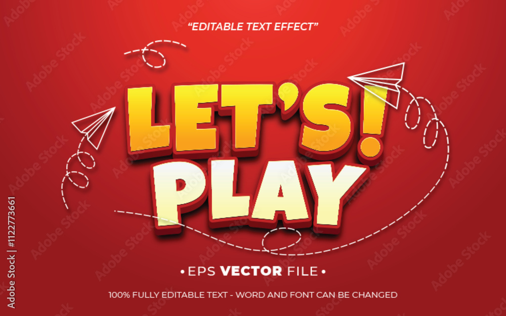 Poster let's play 3d text effect editable vector