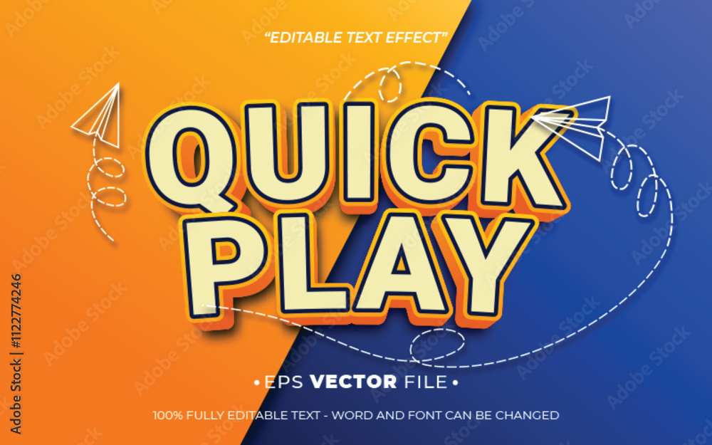 Poster quick play 3d text effect editable vector
