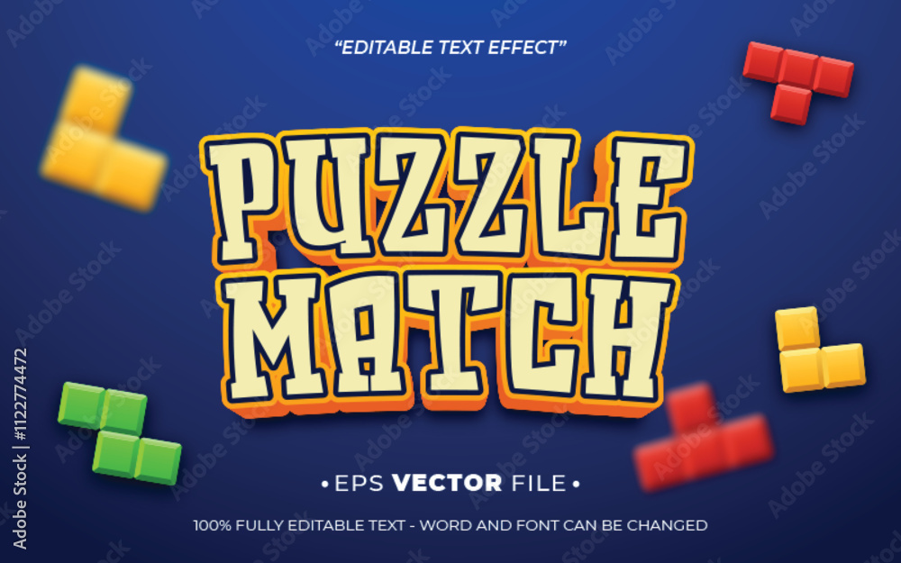 Poster puzzle match 3d text effect editable vector