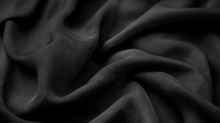 Fototapeta premium Black Fabric Texture: Closeup of a Wrinkled, Soft, and Smooth Material