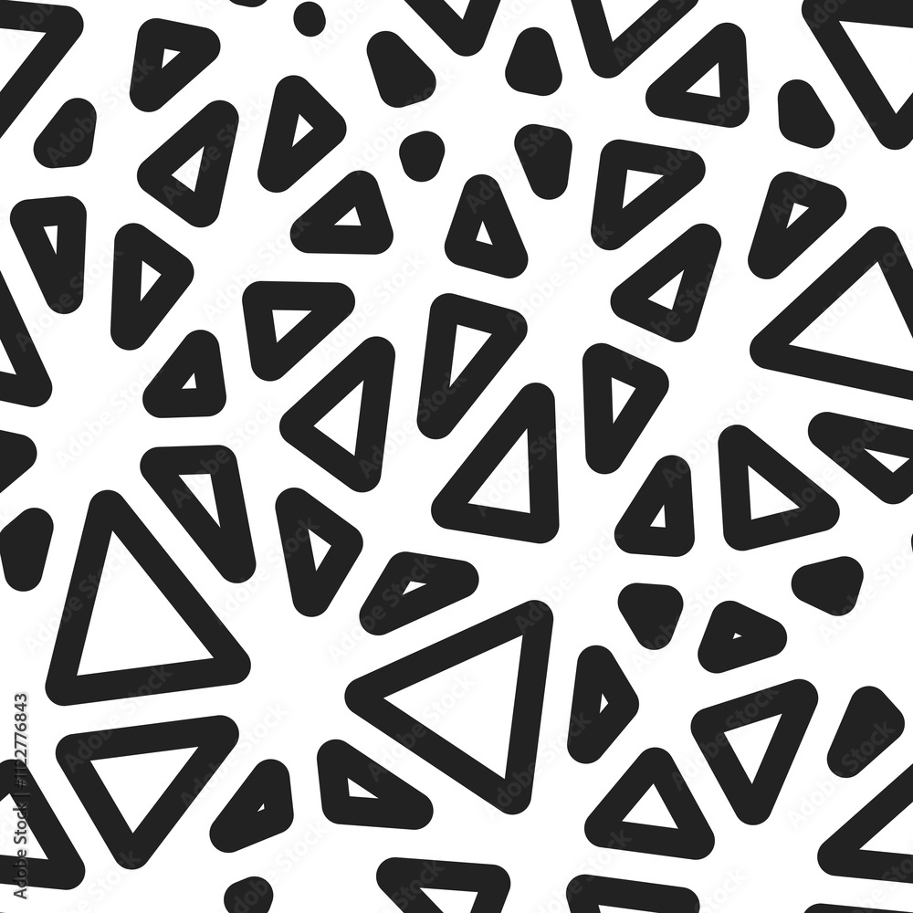 Poster mosaic background with large, rounded triangles in a black and white style. seamless, repeatable pat