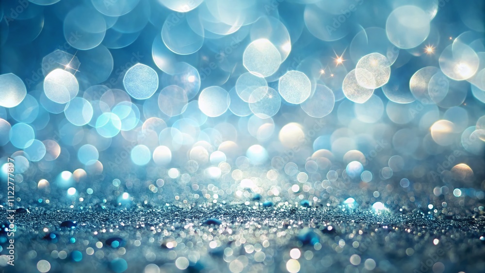 Poster captivating abstract silver light dancing on a soft blue blurred background evoking serenity and dep