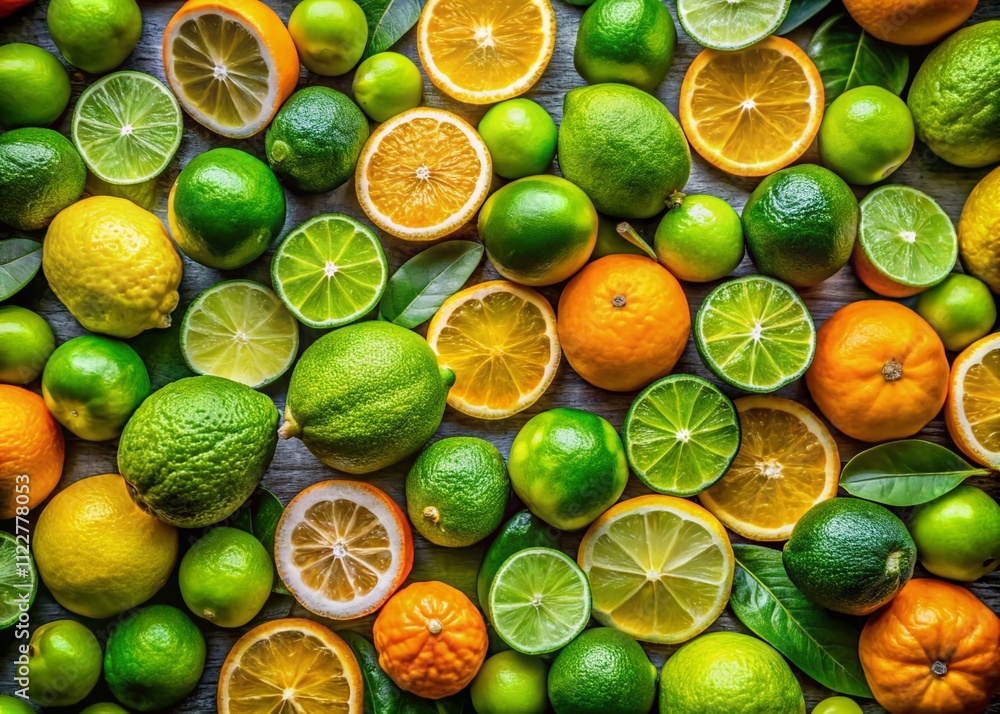 Poster captivating aerial illustrations of various lime fruits with unique textures for artistic projects a