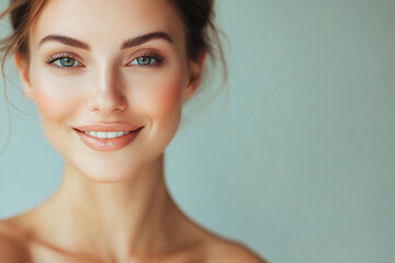 Fototapeta premium Smiling woman with natural beauty and glowing skin