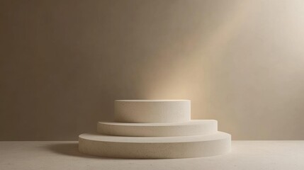 Obraz premium Minimalist Product Display: 3D Stone Podium with Neutral Beige Background