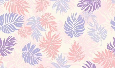Seamless tropical leaf pattern in pastel pink and purple hues, pattern, hues, pink and tropical, pastel 