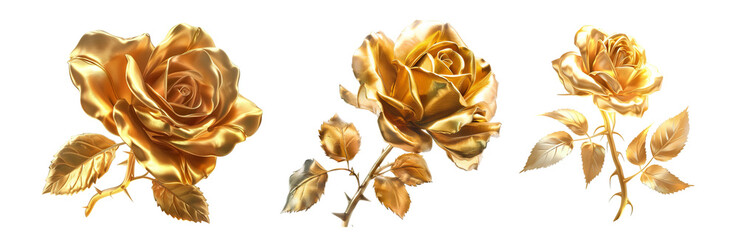 Golden Roses Set Isolated Transparent Background PNG Image
