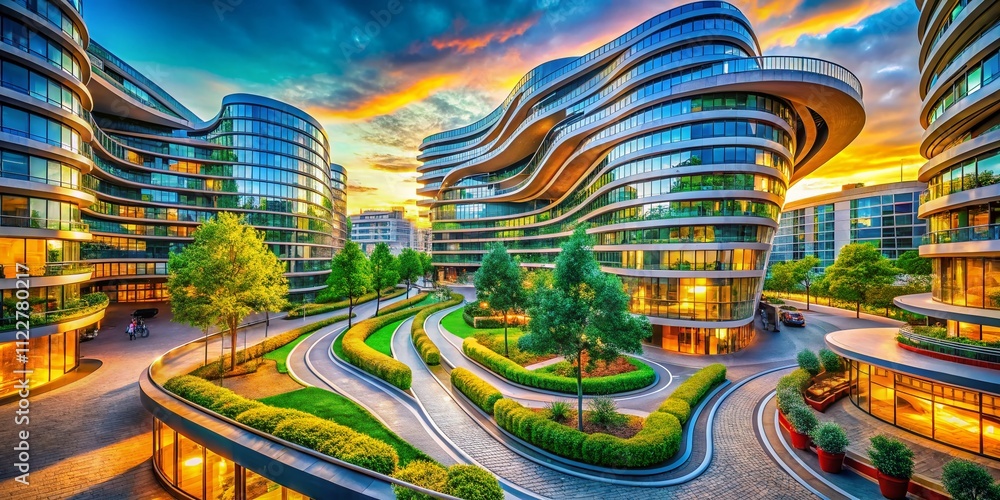 Poster captivating architectural photography of modern curly bobs in urban spaces showcasing unique structu
