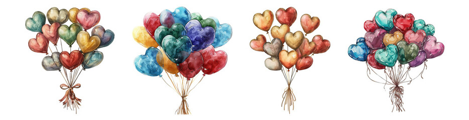 Colorful Balloon Bouquets with Butterflies Set Isolated Transparent Background PNG Image