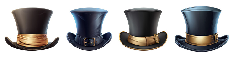 Vintage Top Hats Set Isolated Transparent Background PNG Image
