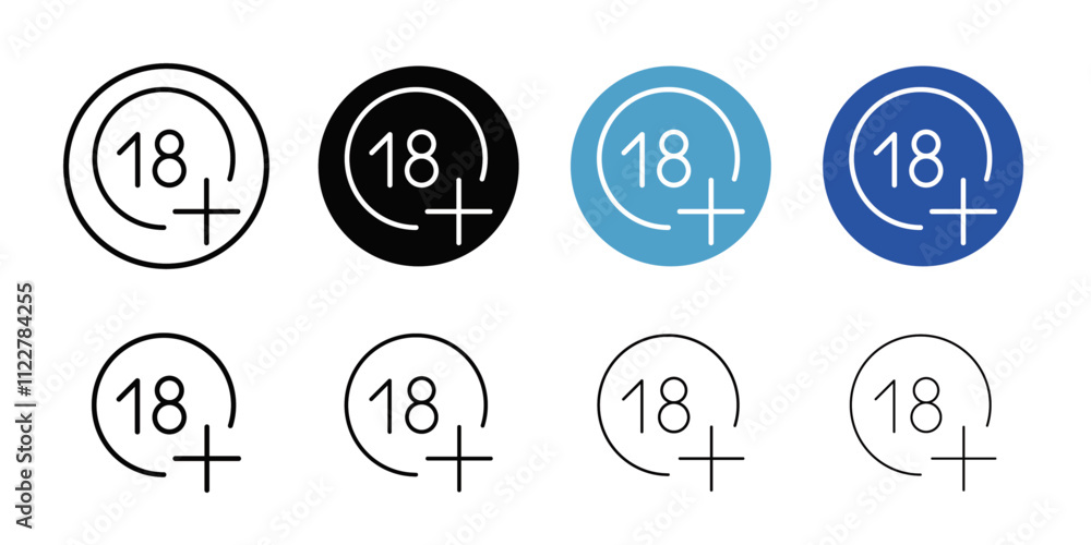 Poster eighteen plus icon outline vector for web ui