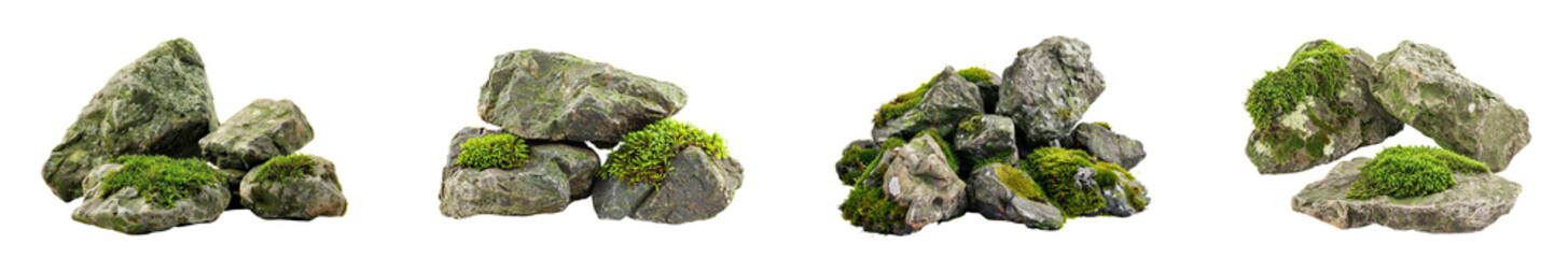 Mossy Rocks Set Isolated Transparent Background PNG Image