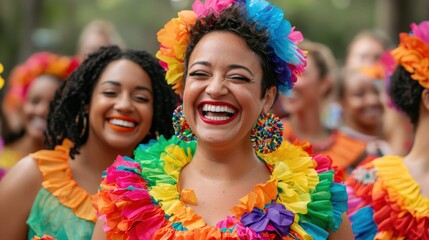 Fototapeta premium Community Focused. Colorful festival celebration with joyful women in vibrant attire.