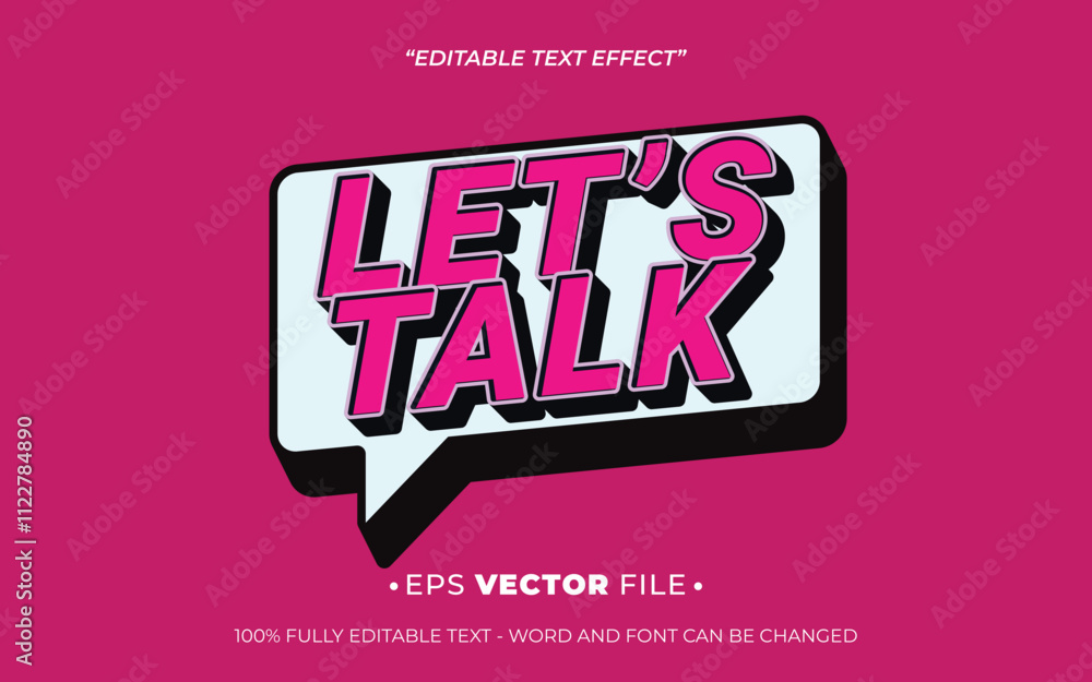 Poster let's talk 3d text effect editable vector