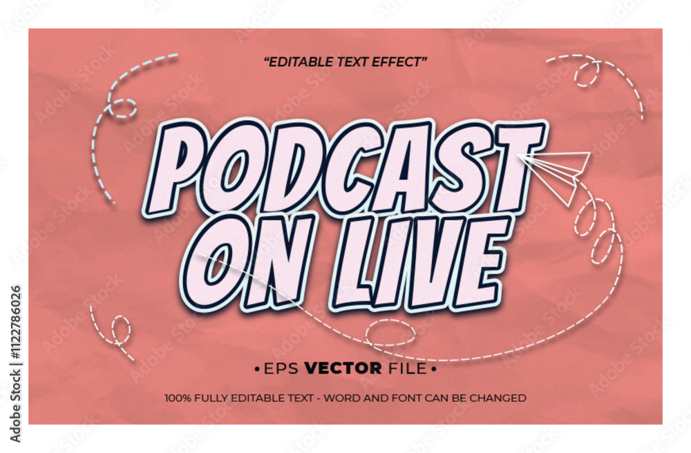Poster podcast on live 3d text effect editable vector