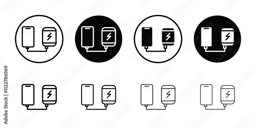 Aufkleber mobile charging with power bank icon outline vector for web ui
