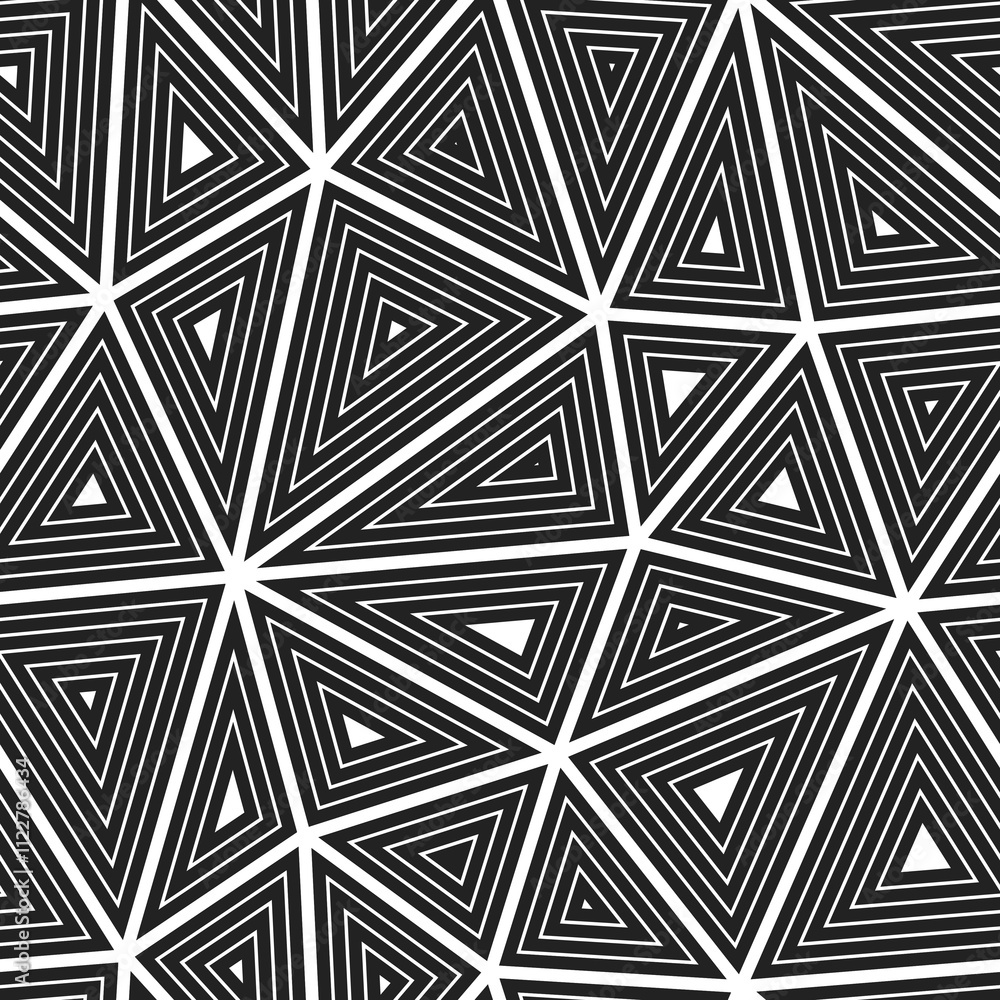 Poster triangles background design. multiple repeated inner triangles. big shape size. black and white styl