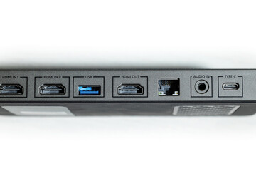 Fototapeta premium input connectors physical interface of modern analog device with HDMI USB and TYPE C ports isolated on white concept