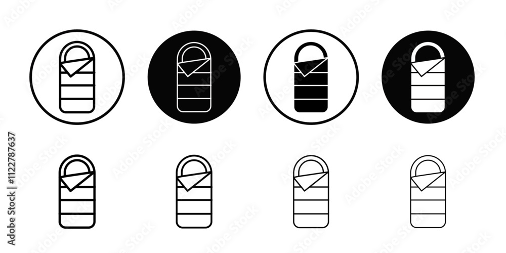 Poster sleeping bag icon outline vector for web ui