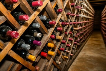 Wine Cellar with Rows of Bottled Wine