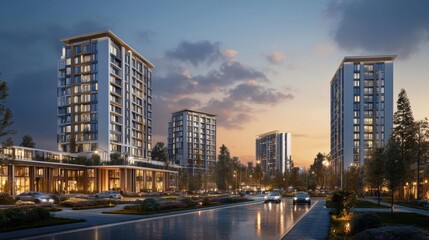 Obraz premium Modern Residential Complex: Luxury Living in a Tranquil Setting