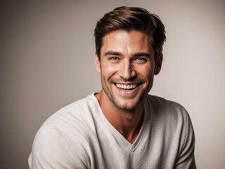 Handsome man smiling happily wearing casual clothes studio portrait
