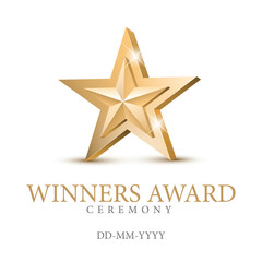 Obraz premium Winner award. gold star 3d symbol. Poster template for event party. Vector illustration