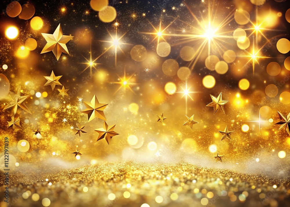 Poster captivating gold sparkling lights create a festive background with abstract texture and bokeh effect